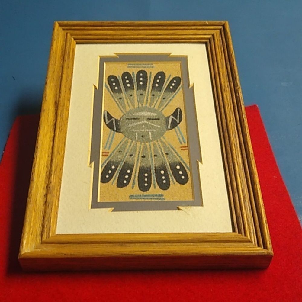 Navajo Sand Painting by Sandra Thomas Wooden Frame Native American Art